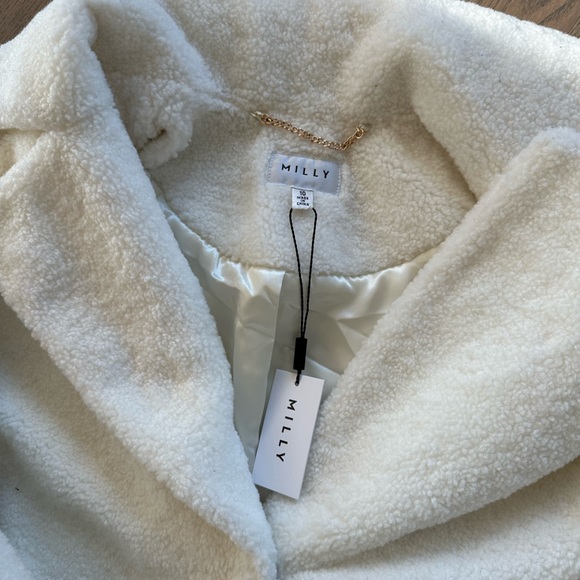 Milly Long White Fur Peacoat Coat - Picture 4 of 5